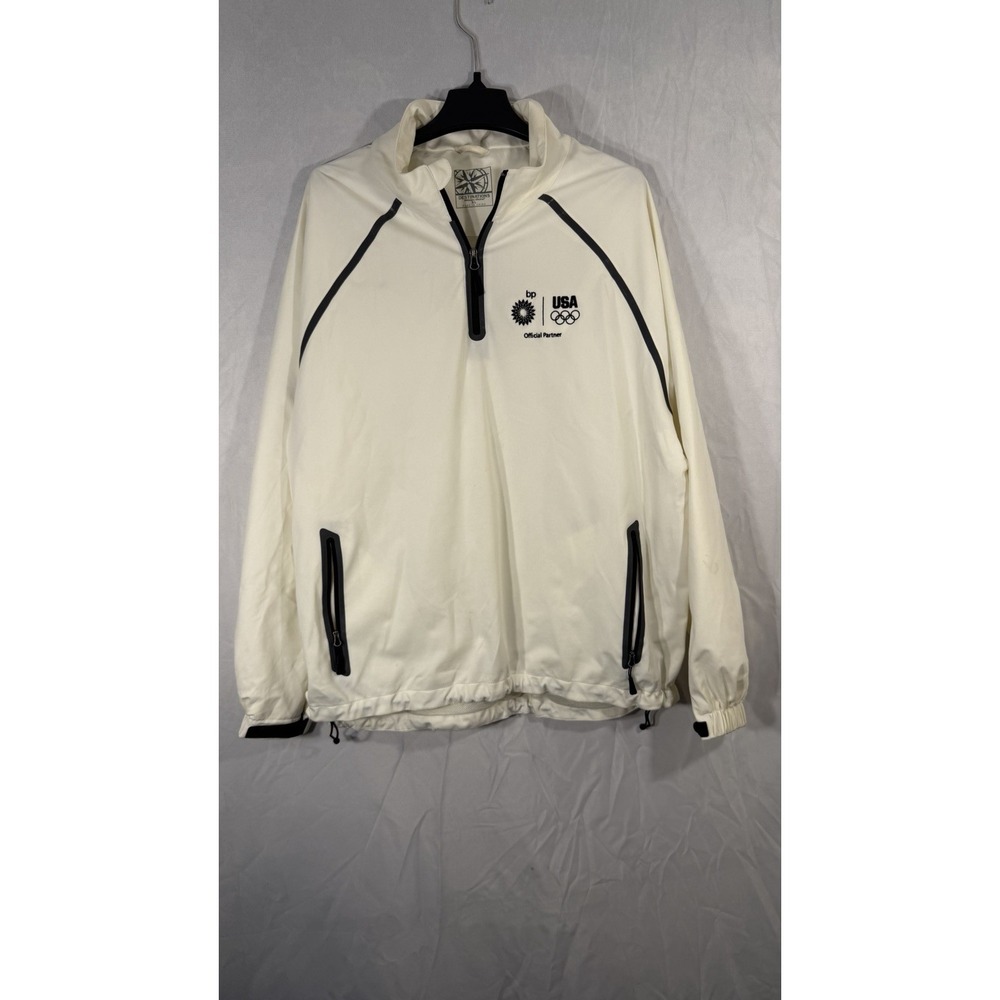 Team USA 1/4 Zip Tech Jacket Windbreaker White Size XL Mens Black Zippers Mesh‎